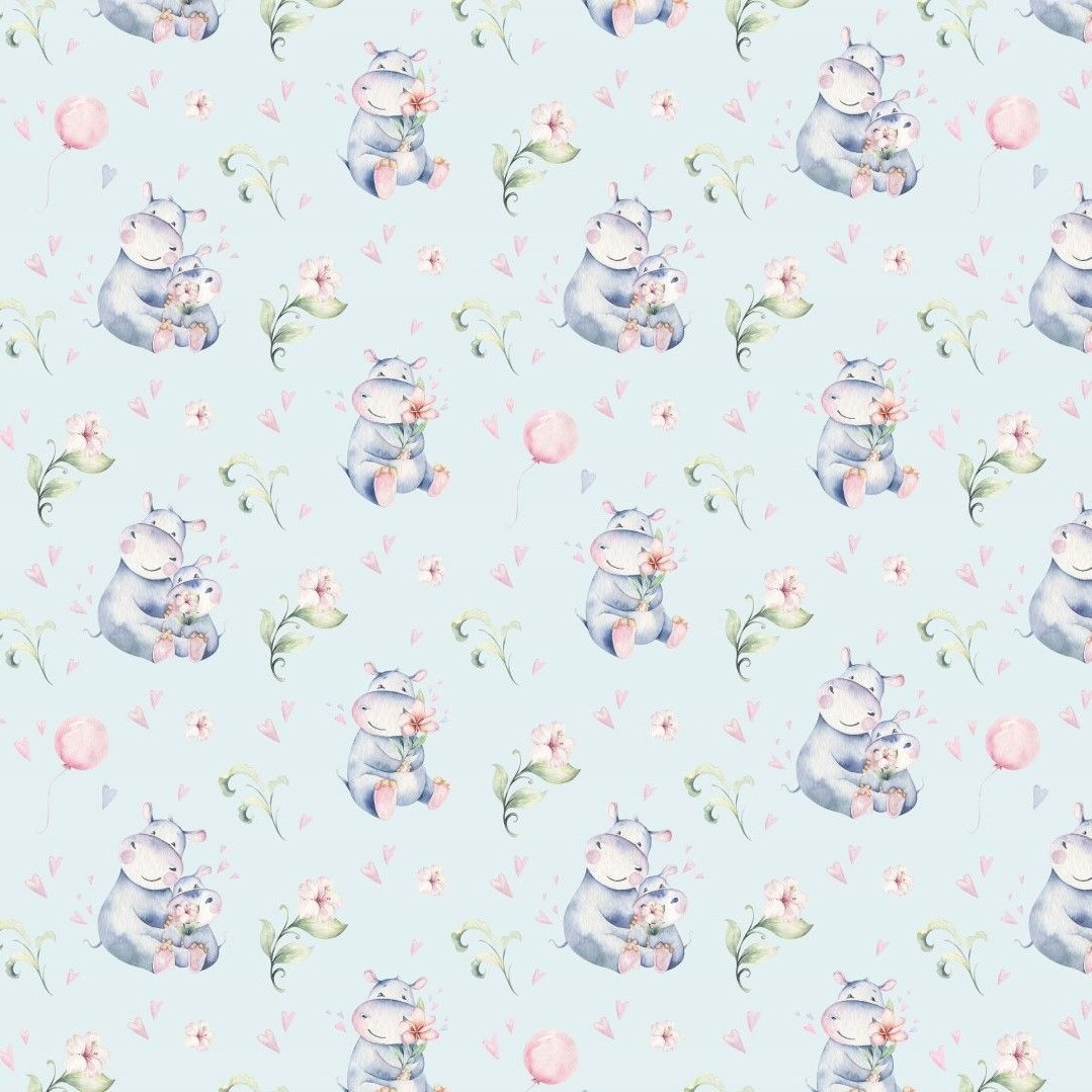 Bomulls Poplin - Cute Hippo Light Blue