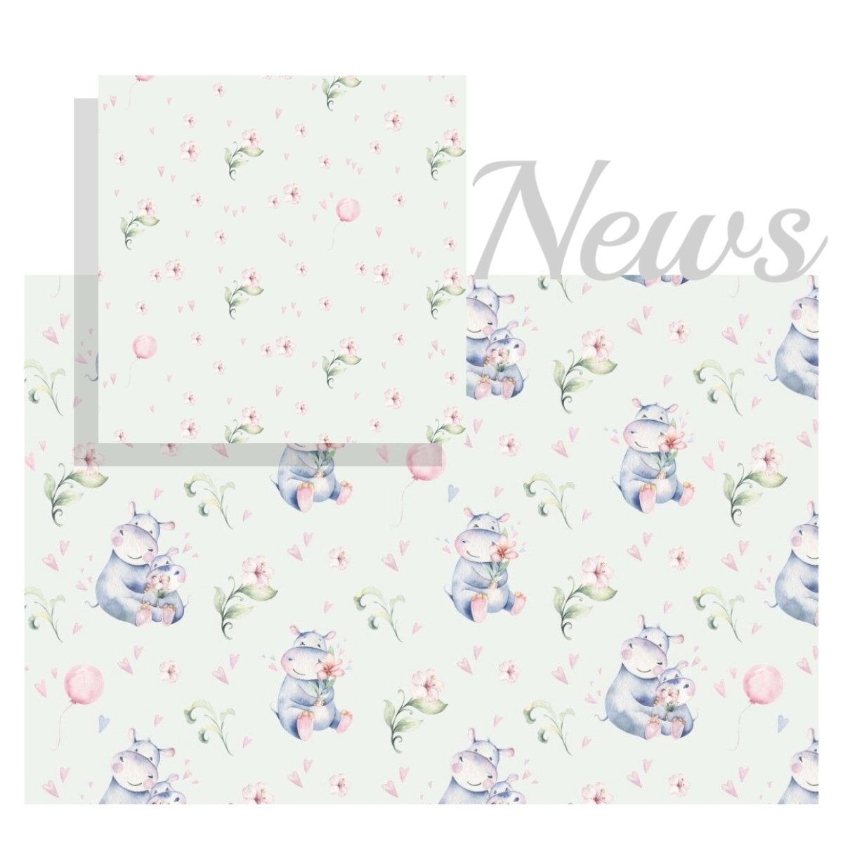 Bomulls Poplin - Flowers & Baloons light blue