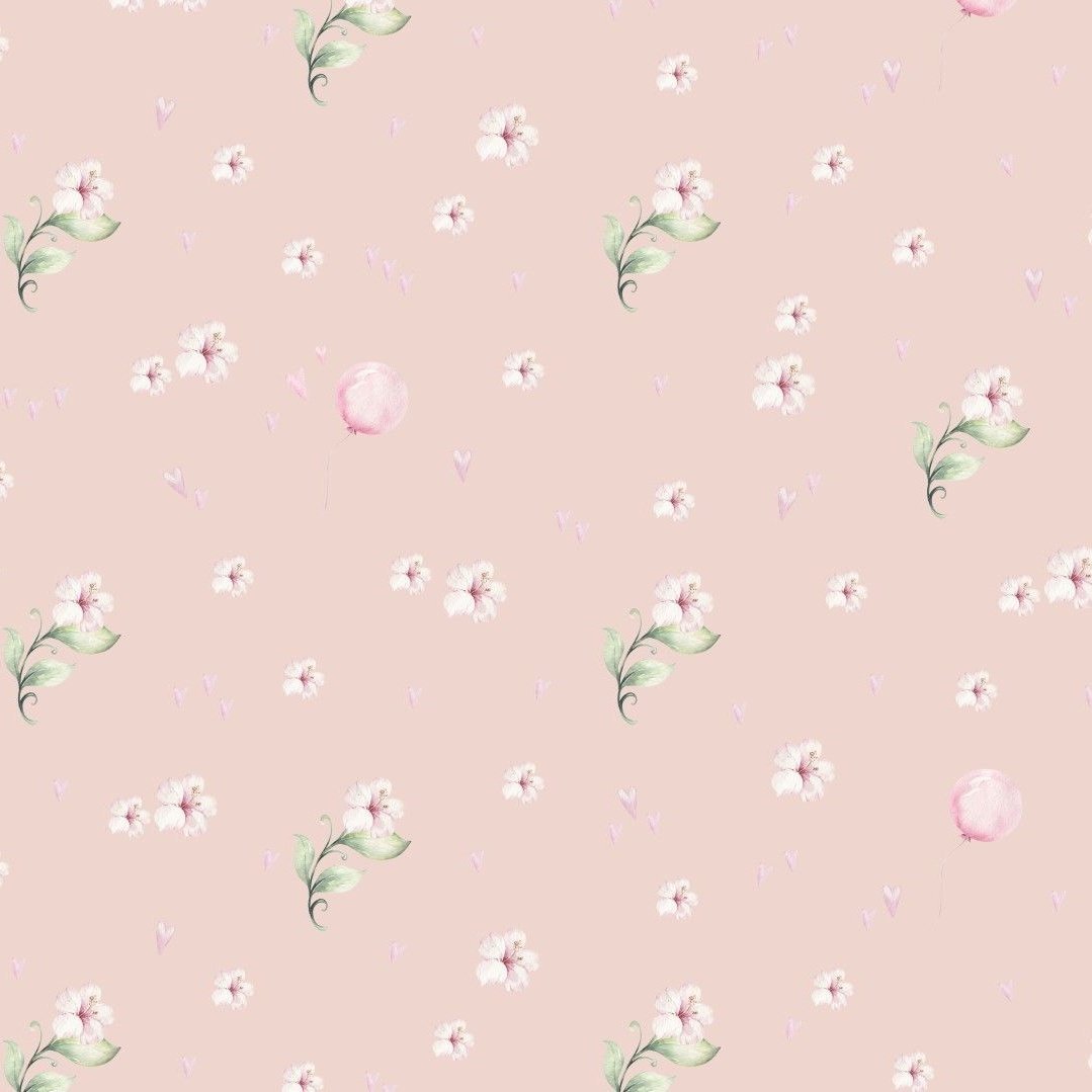 Bomulls Poplin - Flowers & Baloons pink