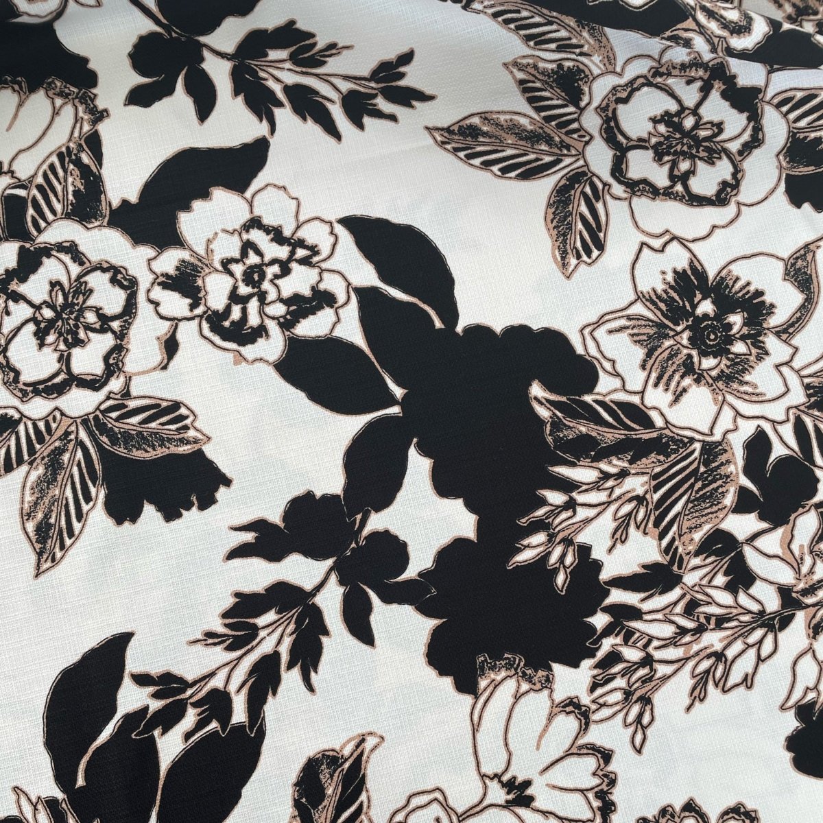 Cotton Black & Beige Flowers