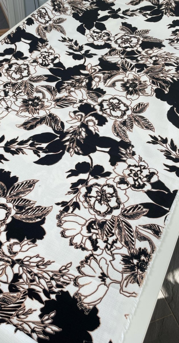 Cotton Black & Beige Flowers