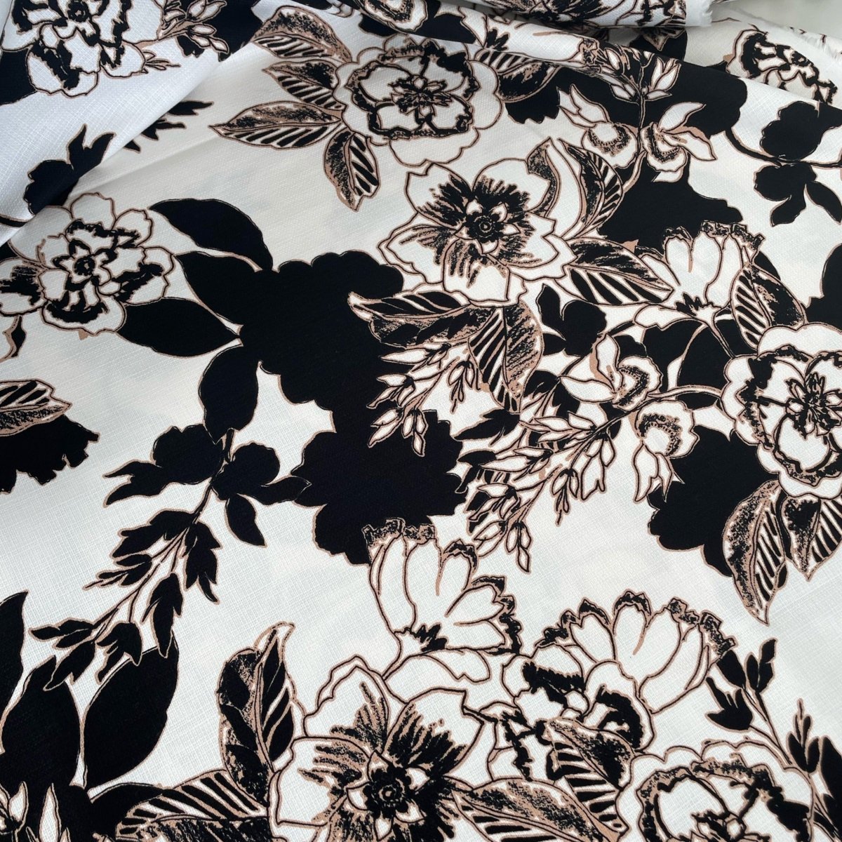 Cotton Black & Beige Flowers