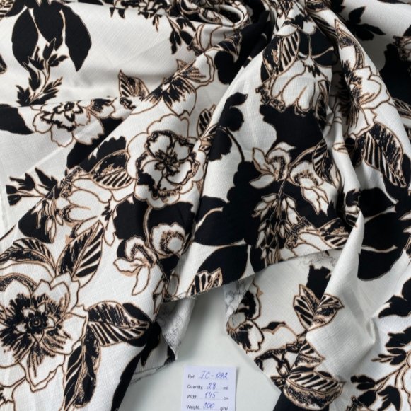 Cotton Black & Beige Flowers