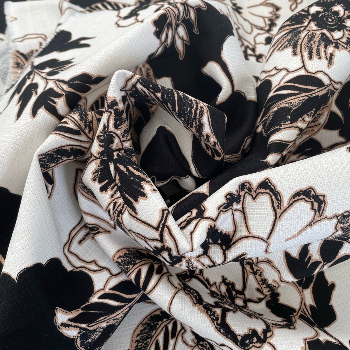 Cotton Black & Beige Flowers