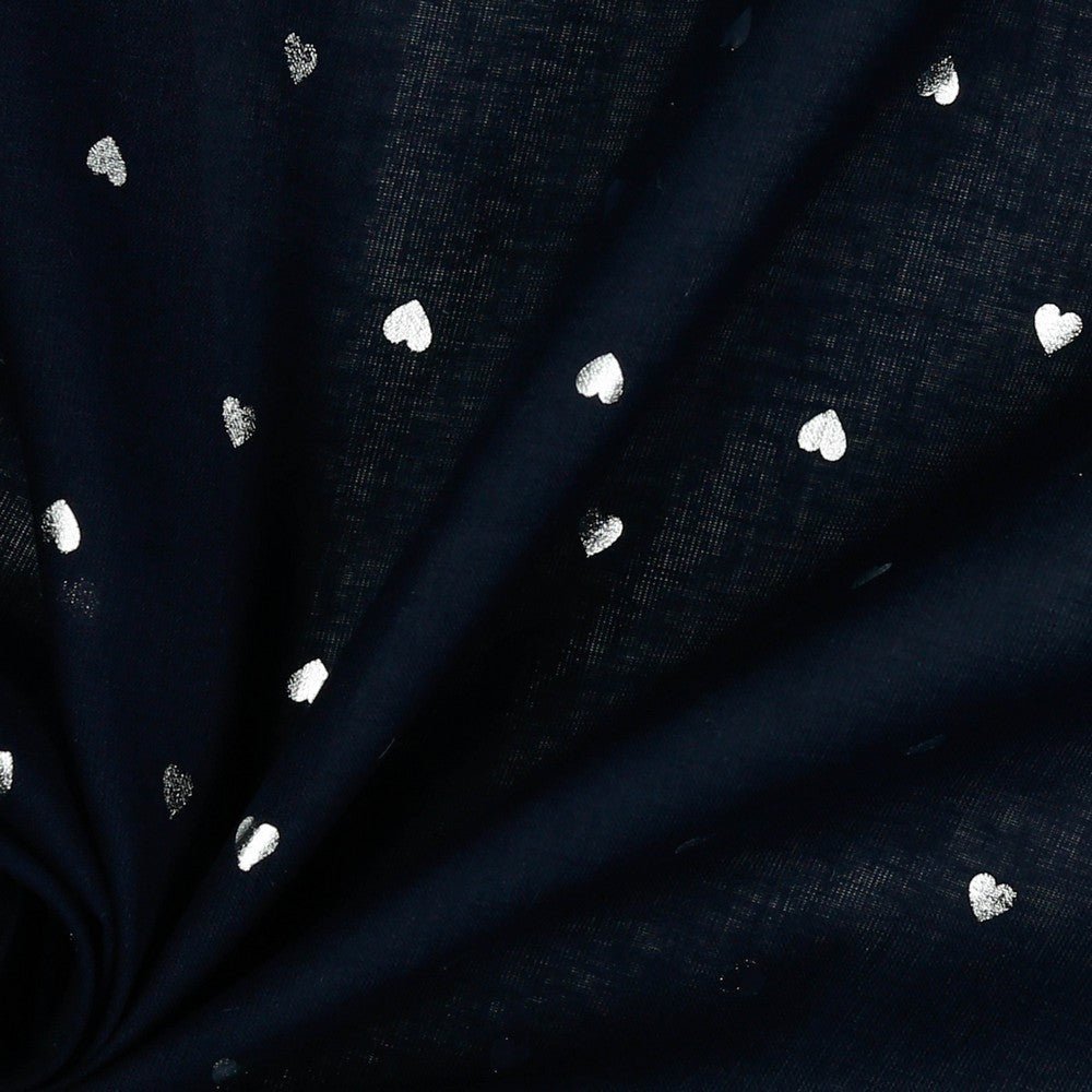 Cotton Foil Hearts - Navy
