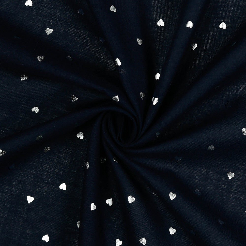 Cotton Foil Hearts - Navy