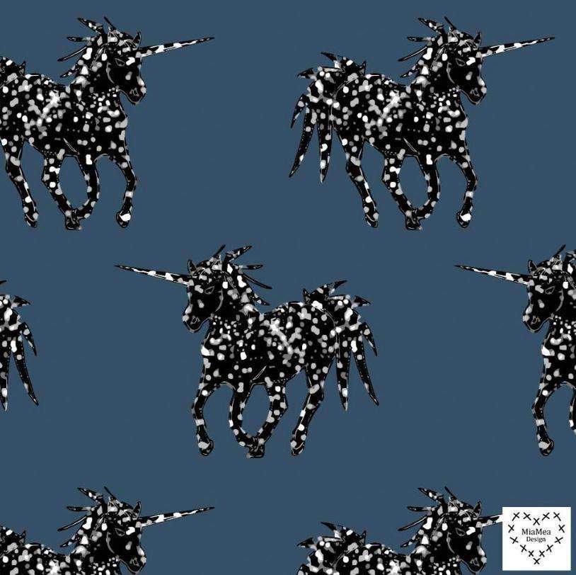 Enhjørninger blå økologisk bomullsjersey - MiaMea Design