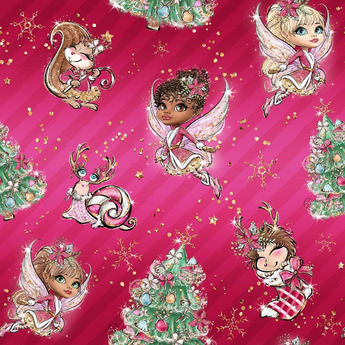 Flying Christmas Fairies - vevd bomull