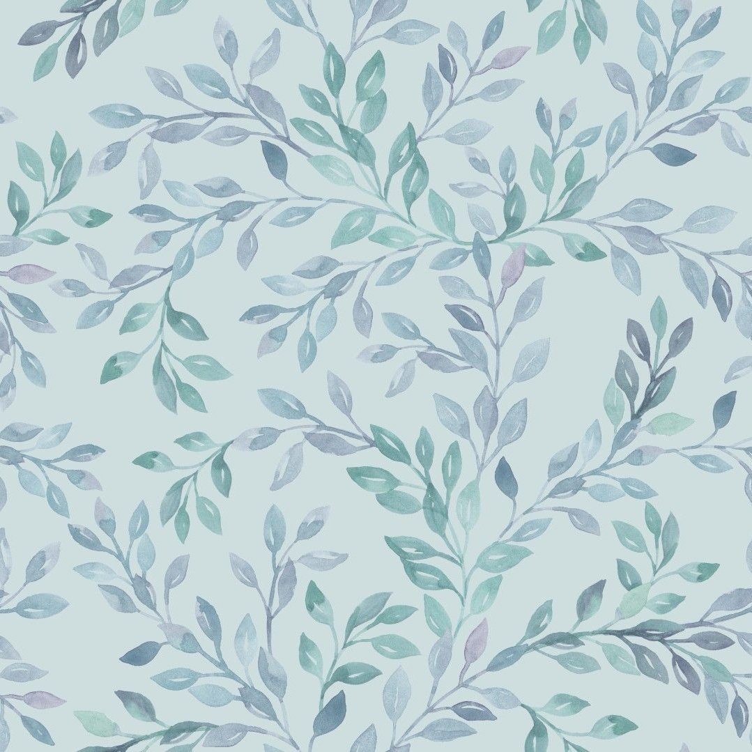 French Terry Leaves - Light Blue