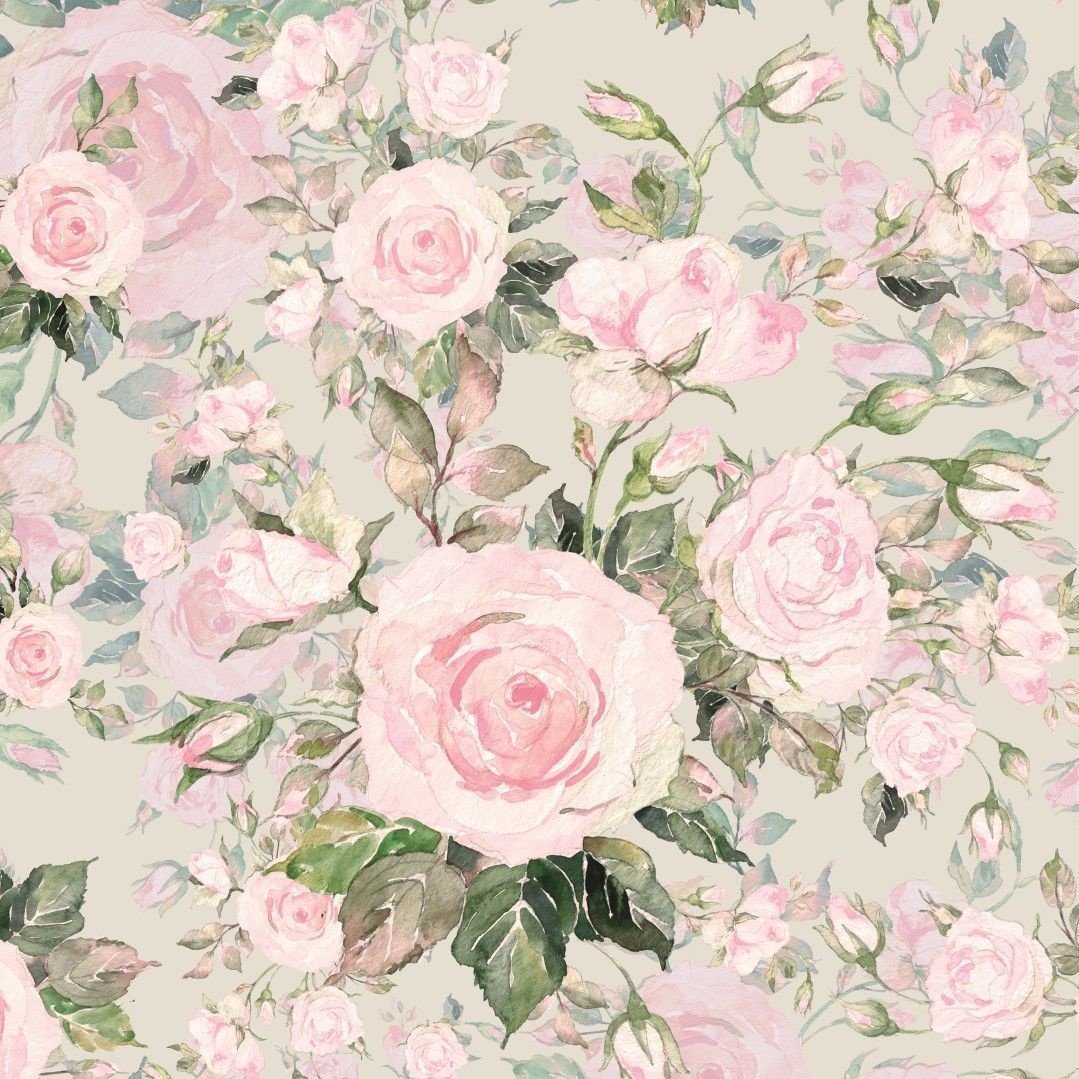 French Terry Roses - Light Beige