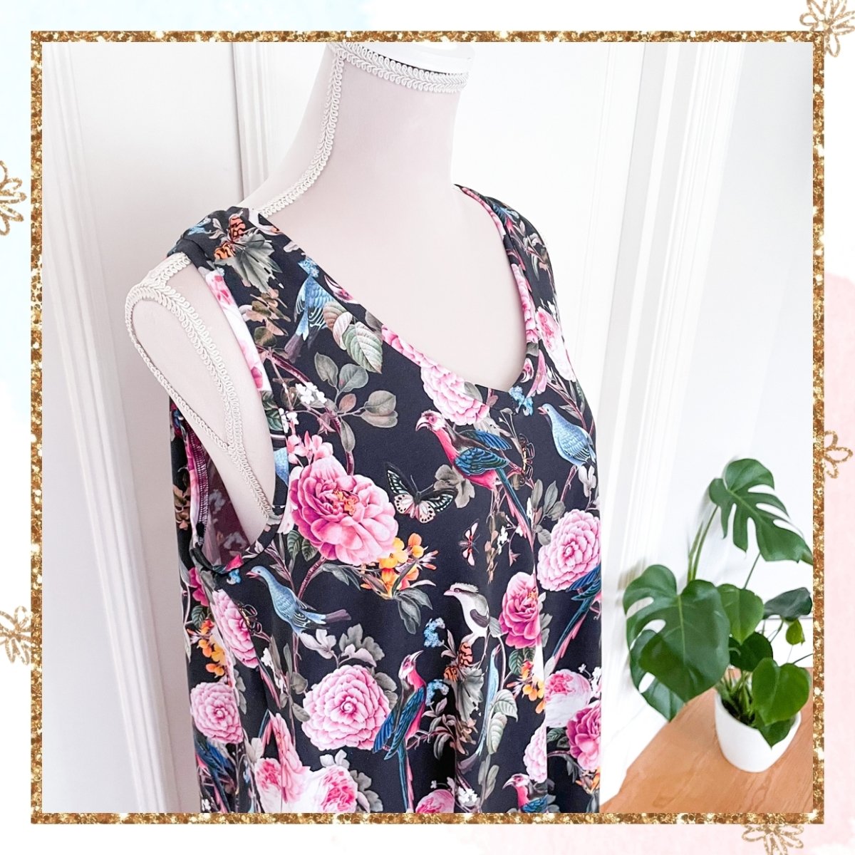 JERSEY - BIRDS & FLOWERS BLACK