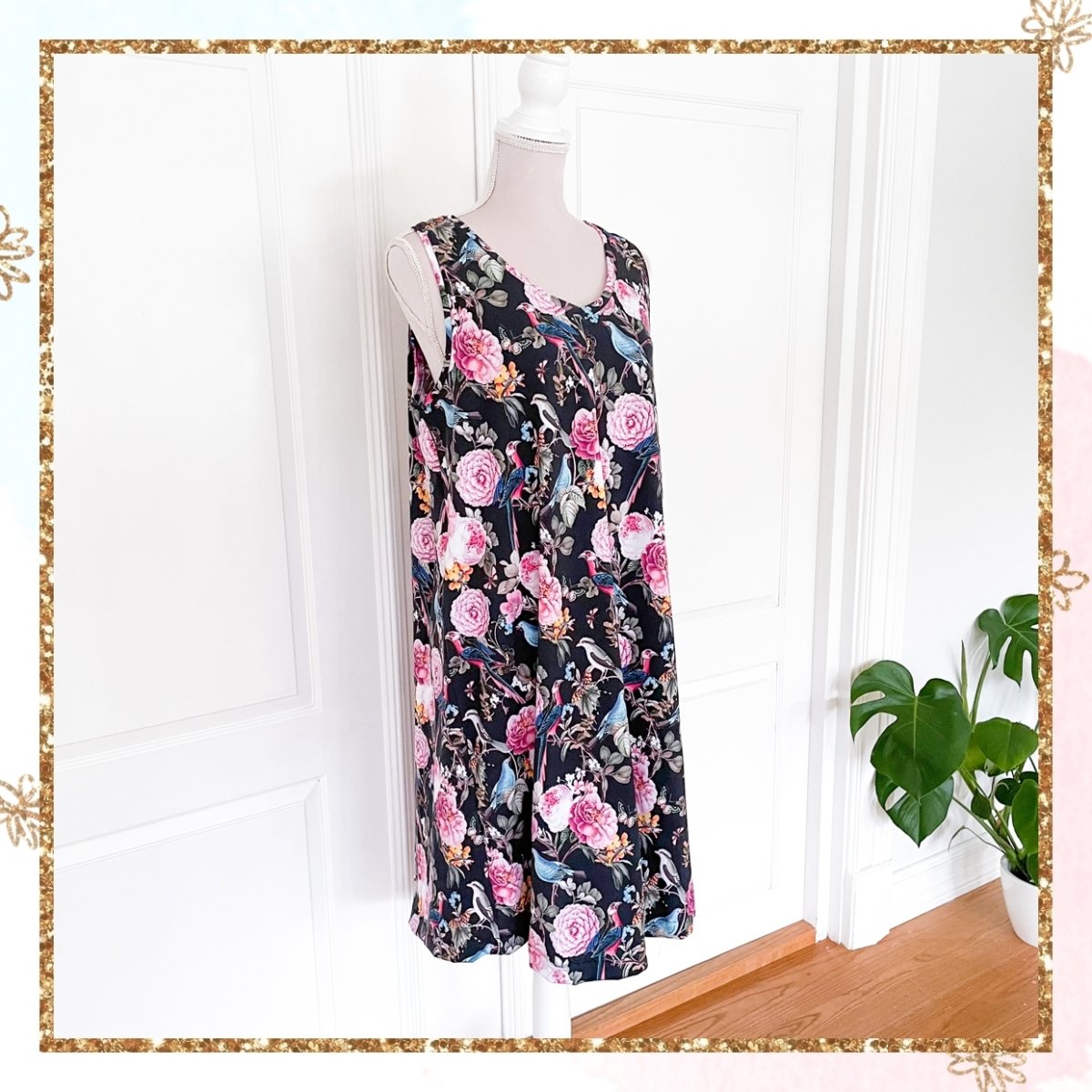 JERSEY - BIRDS & FLOWERS BLACK