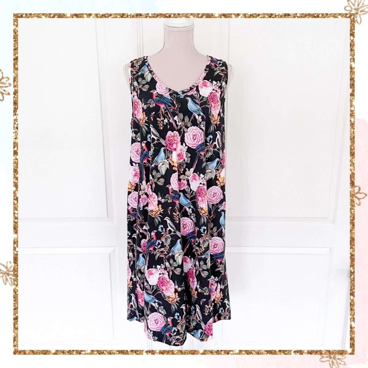 JERSEY - BIRDS & FLOWERS BLACK