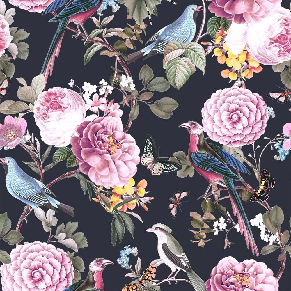 JERSEY - BIRDS & FLOWERS BLACK