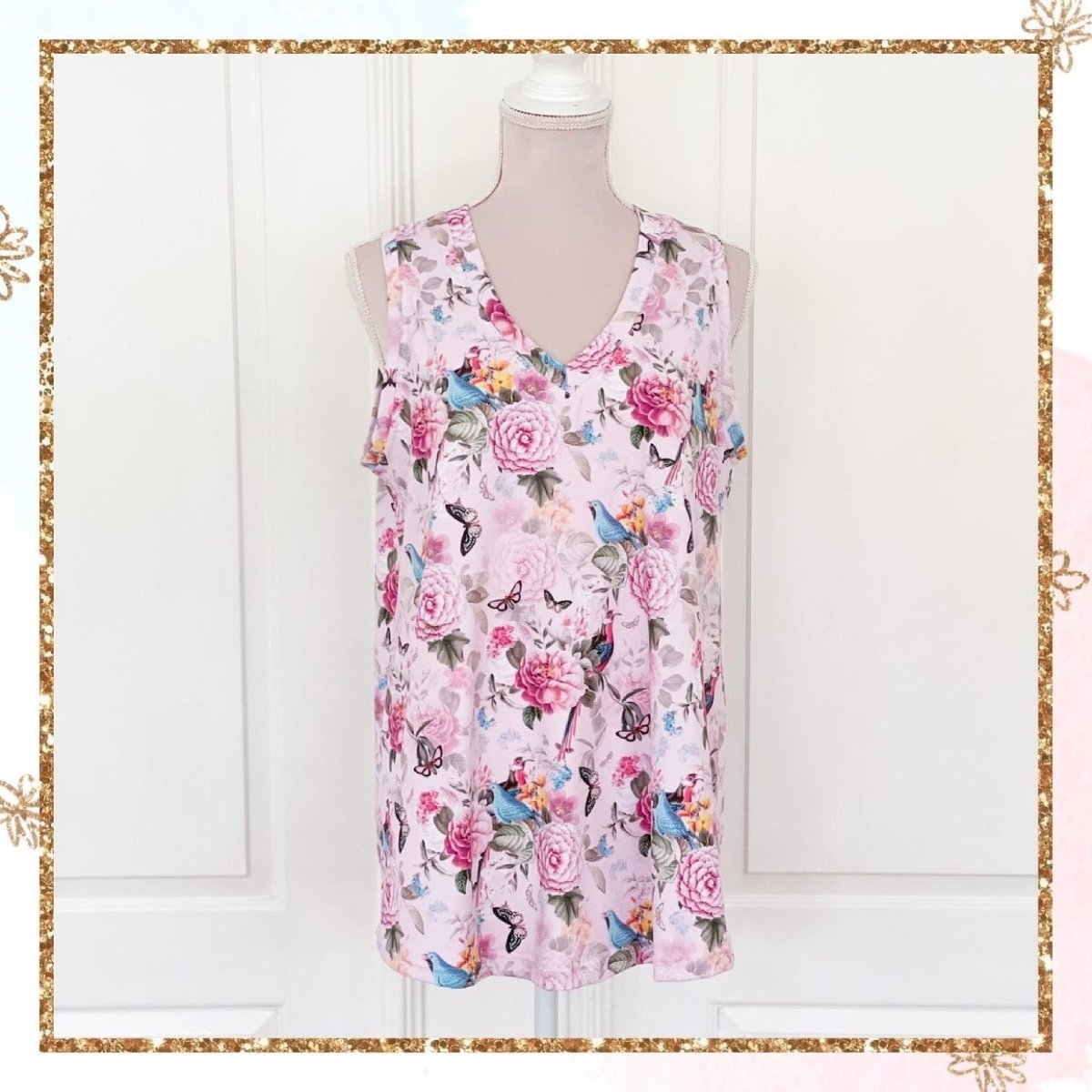 JERSEY - BIRDS & FLOWERS PINK