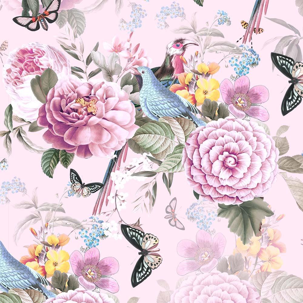 JERSEY - BIRDS & FLOWERS PINK