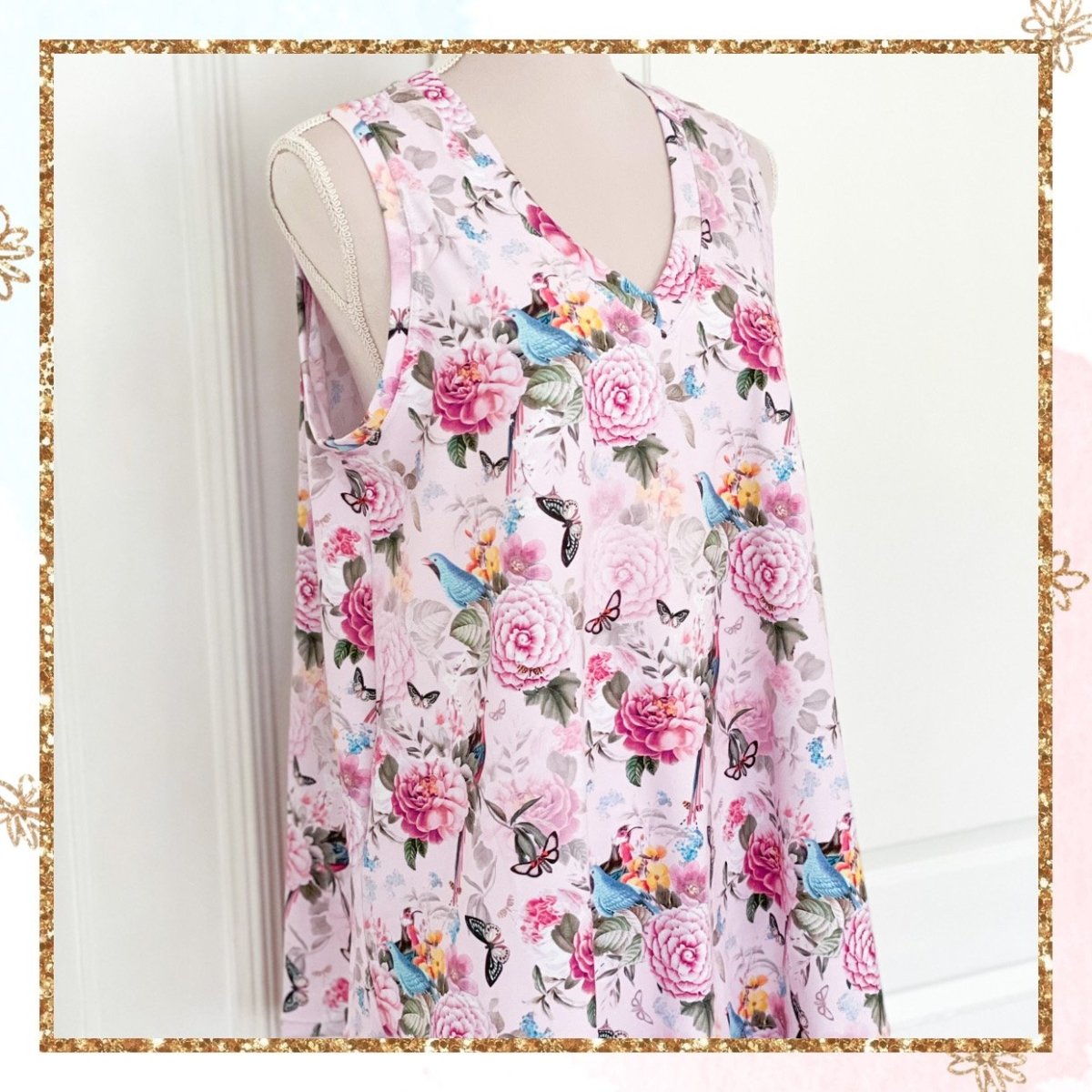 JERSEY - BIRDS & FLOWERS PINK