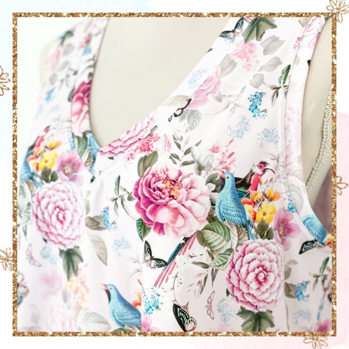 JERSEY - BIRDS & FLOWERS PINK