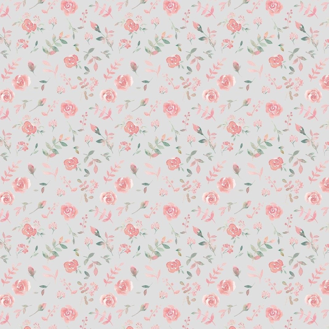 JERSEY - CUTE FLOWERS - LIGHT GREY