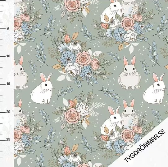 Jersey - GARDEN BUNNIES GREEN - Tygdrømmar