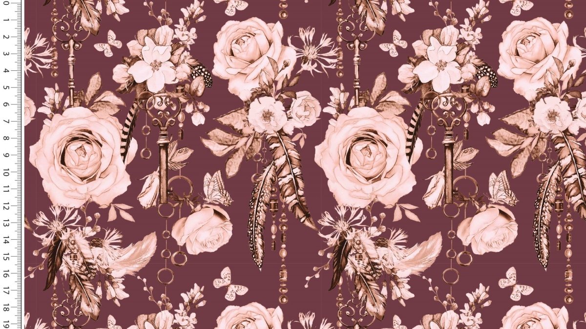 Jersey - Roses & Feathers - Dark Bordeaux