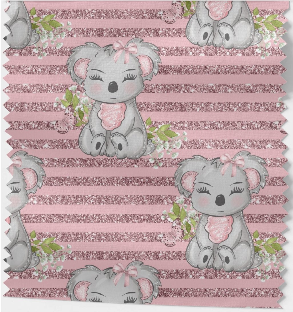 Koala Bear Pink Stripes - French Terry