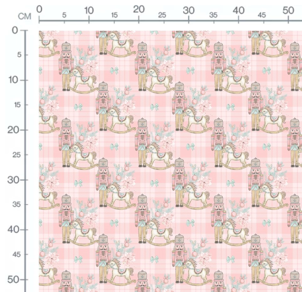 Nutcracker & Rocking Horse Pink plaid - French Terry
