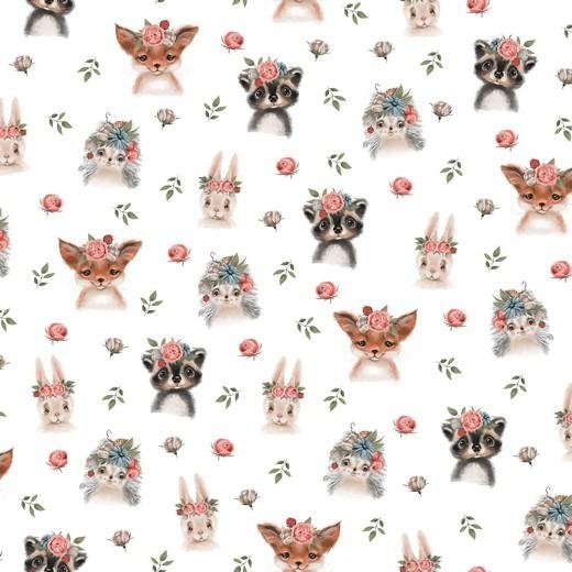 Økologisk jersey - Cute animals hvit