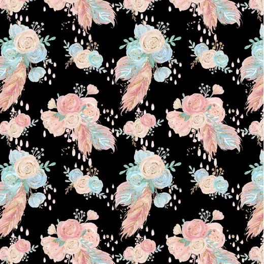 Økologisk jersey - Painted Flowers Black