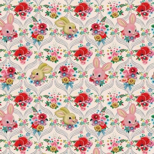 Økologisk jersey - Smiling Bunnies - Pudderfarge