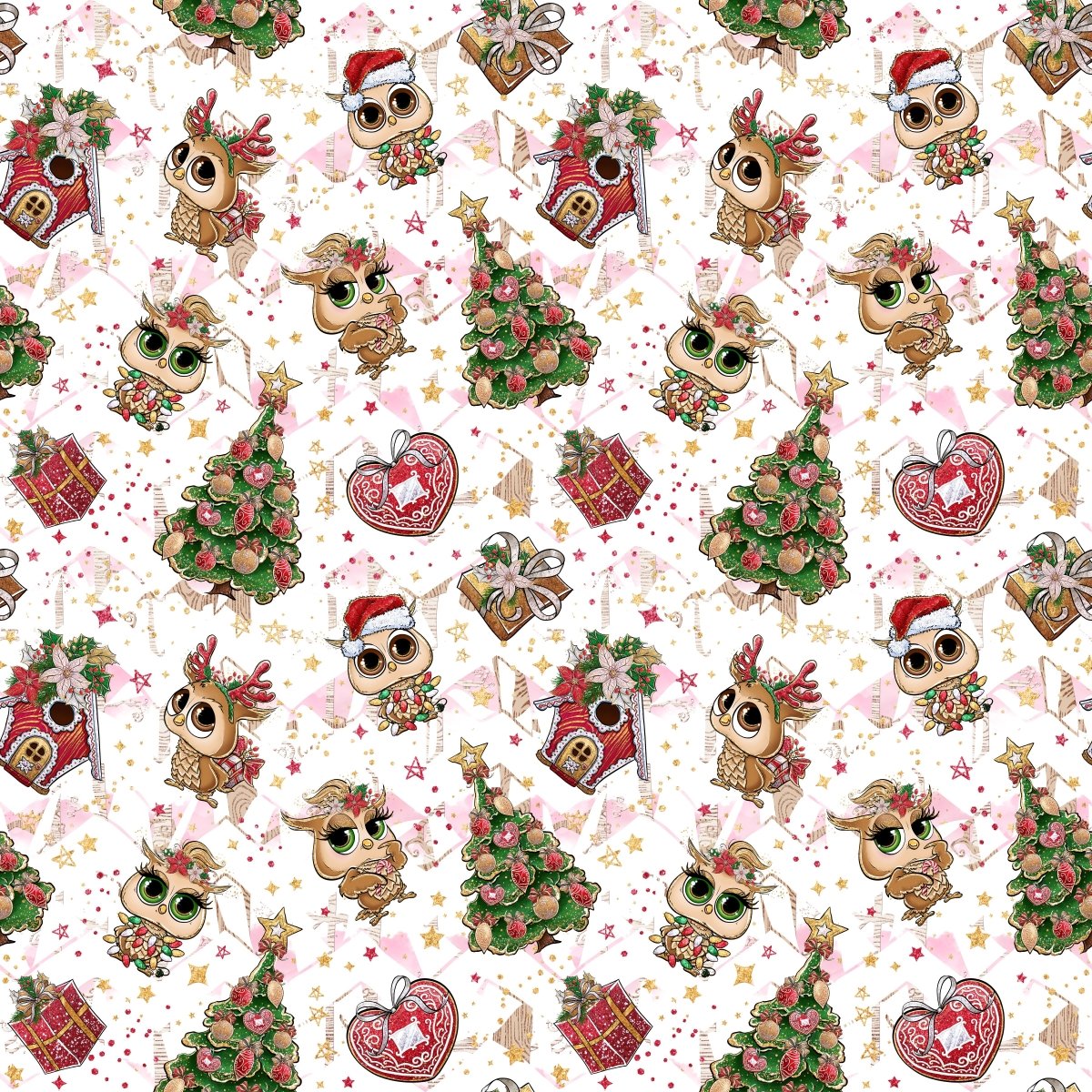 Owly Christmas white & pink - Jersey