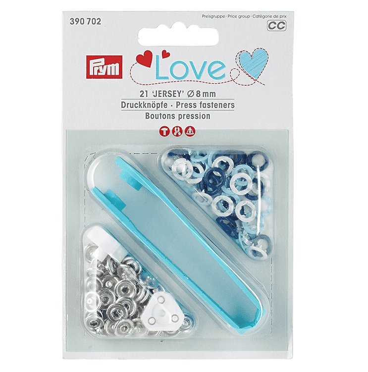 Prym Love – Trykknapp Jersey 8mm – Blue/white/blue
