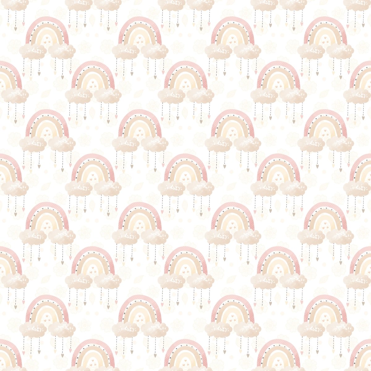 Rainbow & Clouds pink & white - vevd bomull