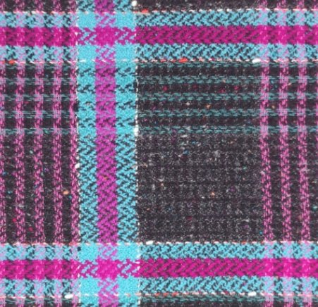 Rutete jakkestoff i 99% ull i fargene turkis - rosa, purpurrød og svart