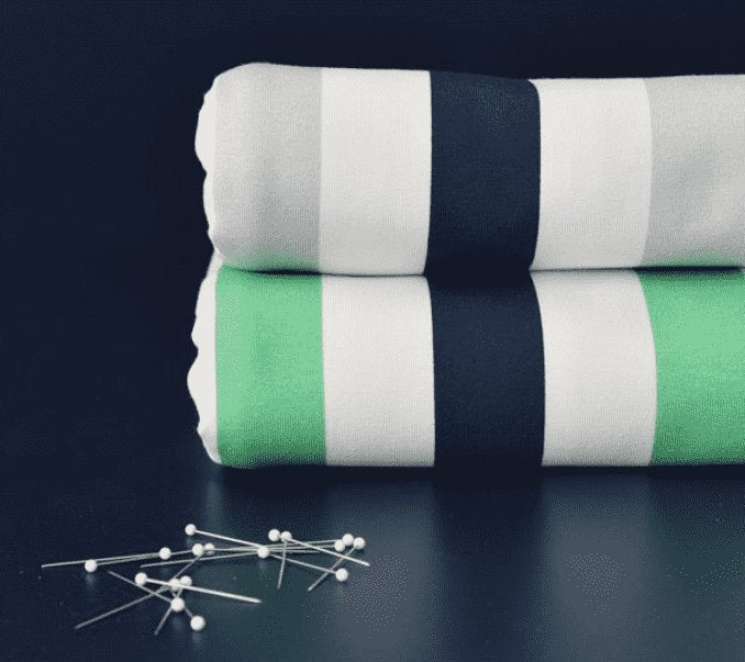 Stripes Dark Blue & Green - økologisk jersey Joseli Design