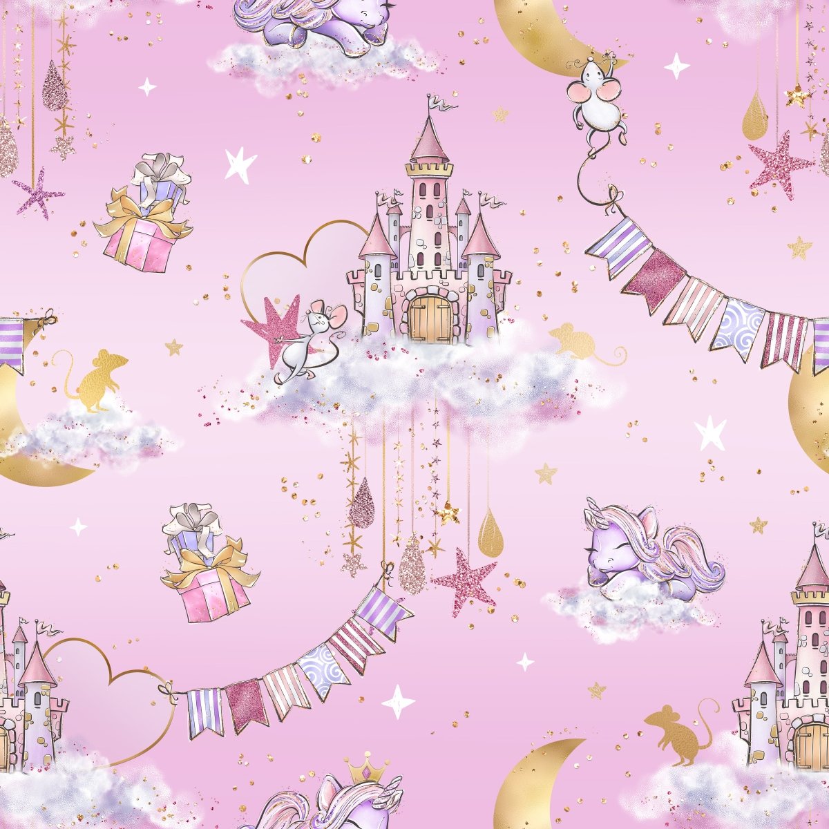 Unicorn & Mice Castles Pink - Jersey