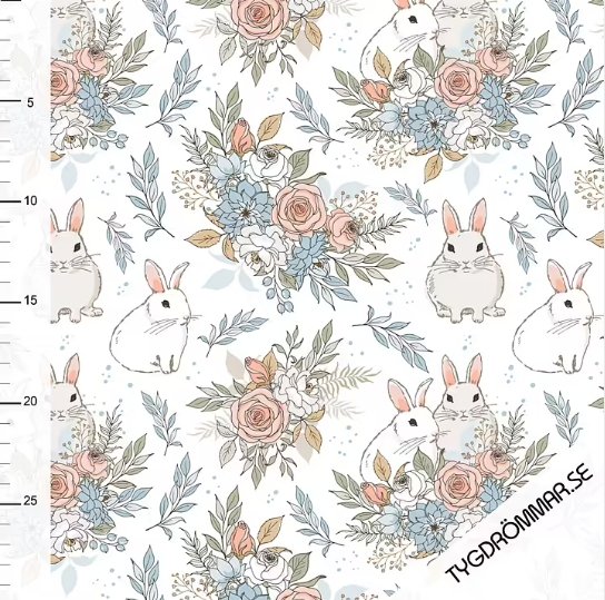 VEVD BOMULL - GARDEN BUNNIES WHITE - TYGDRØMMAR