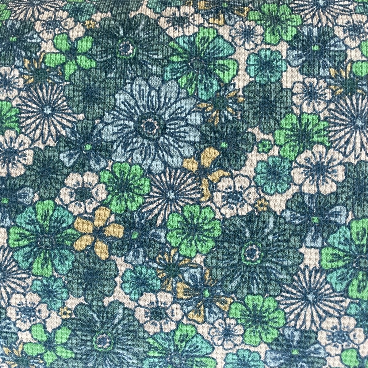 Waffle Jersey Printed - Retro flowers - Light Mint