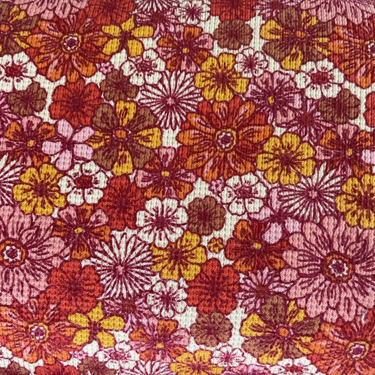 Waffle Jersey Printed - Retro flowers - Light Rose