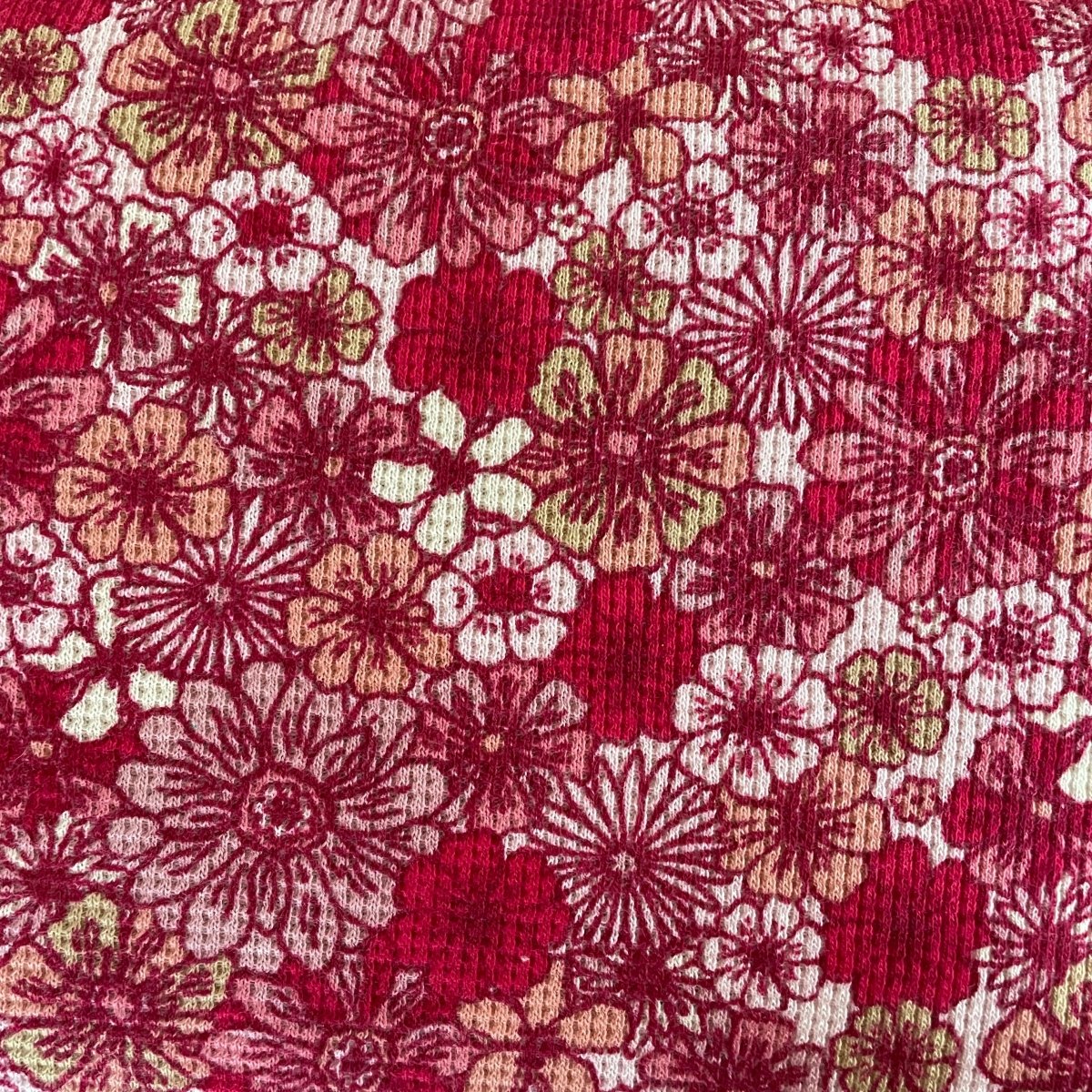 Waffle Jersey Printed - Retro flowers - Light Rose