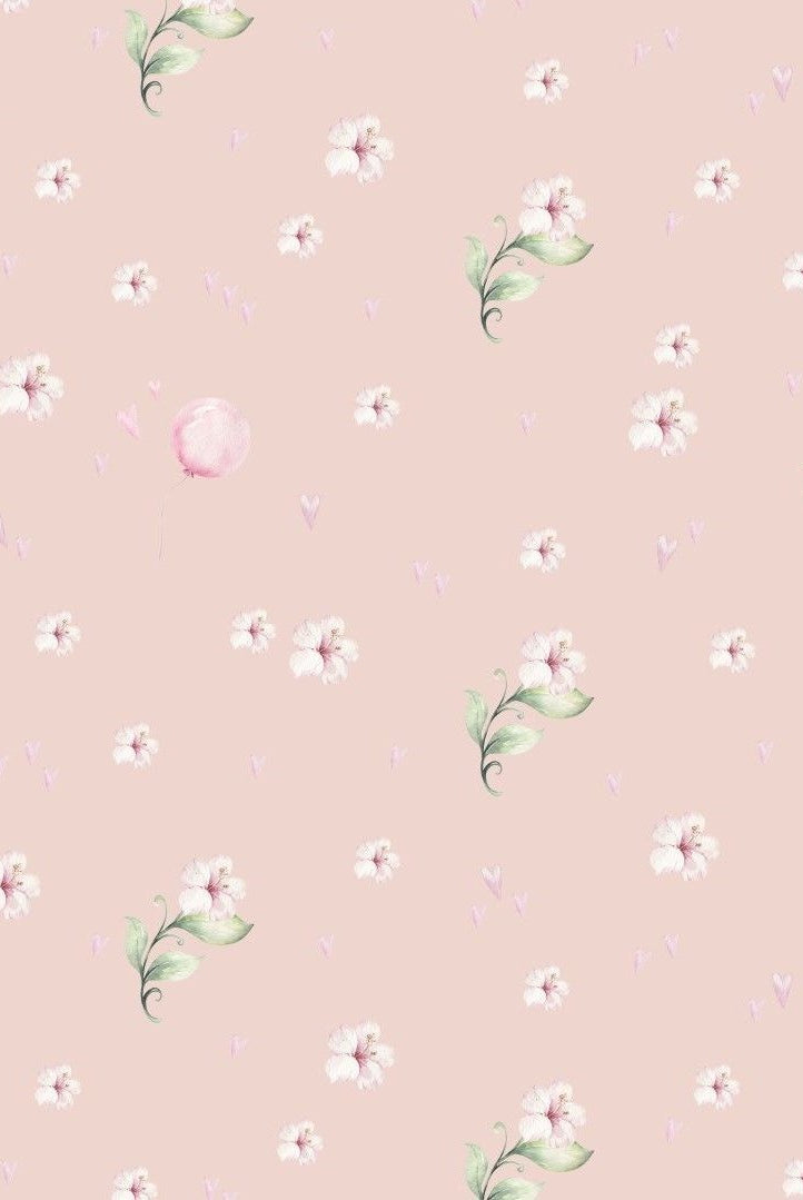 Bomulls Poplin - Flowers & Baloons pink