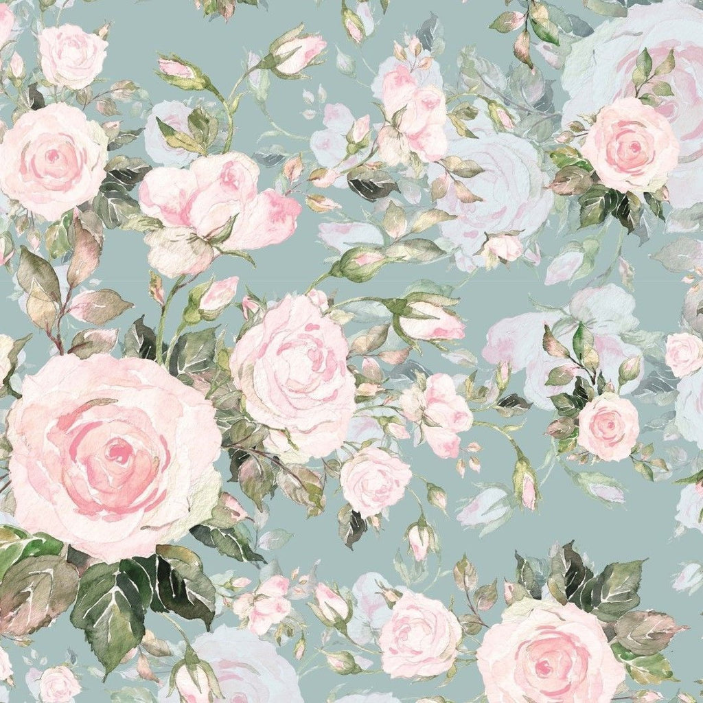 French Terry Roses - Vintage Green