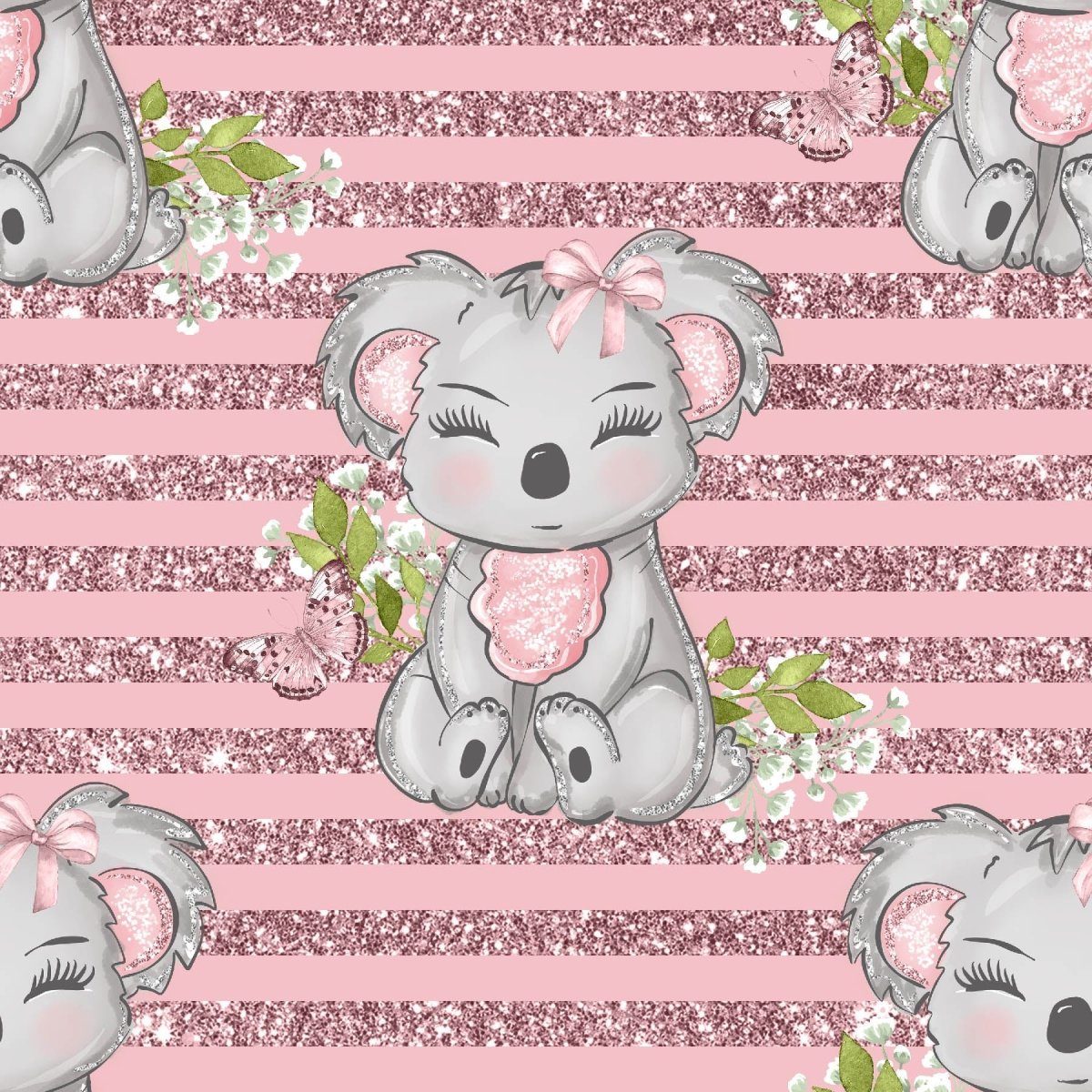 Koala Bear Pink Stripes - French Terry