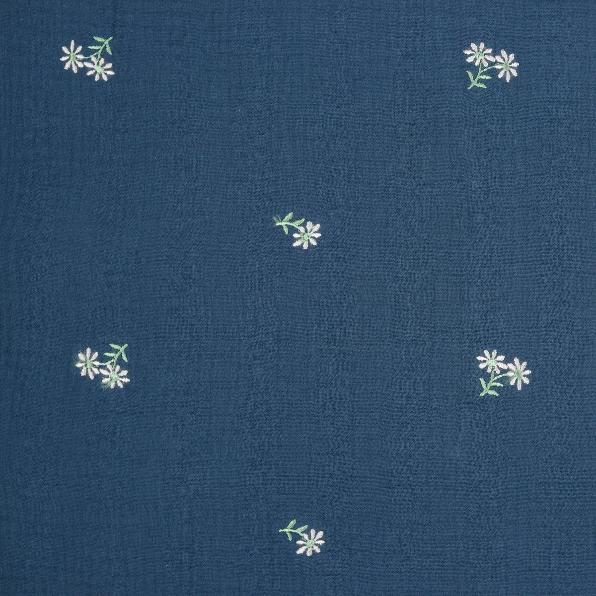 Musselin - Double Gauze Embroidery Flowers - blue