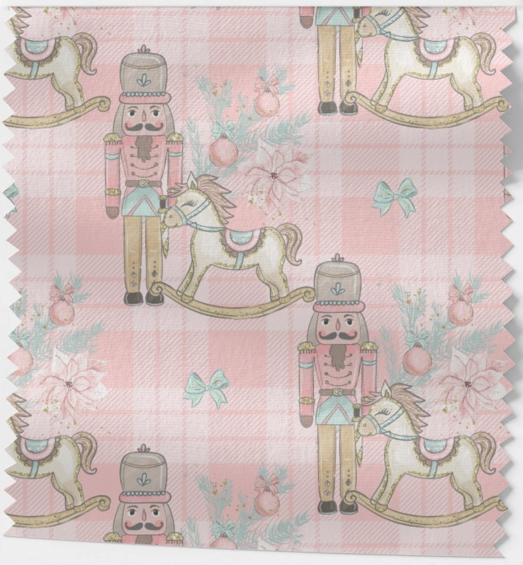 Nutcracker & Rocking Horse Pink plaid - French Terry