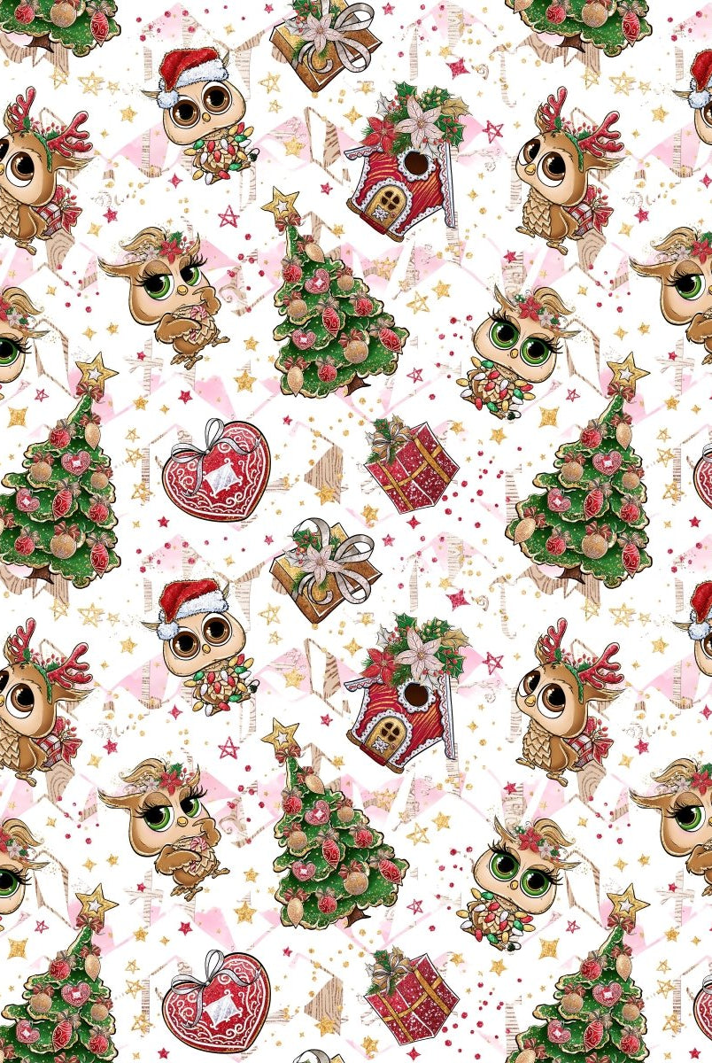 Owly Christmas white & pink - Jersey