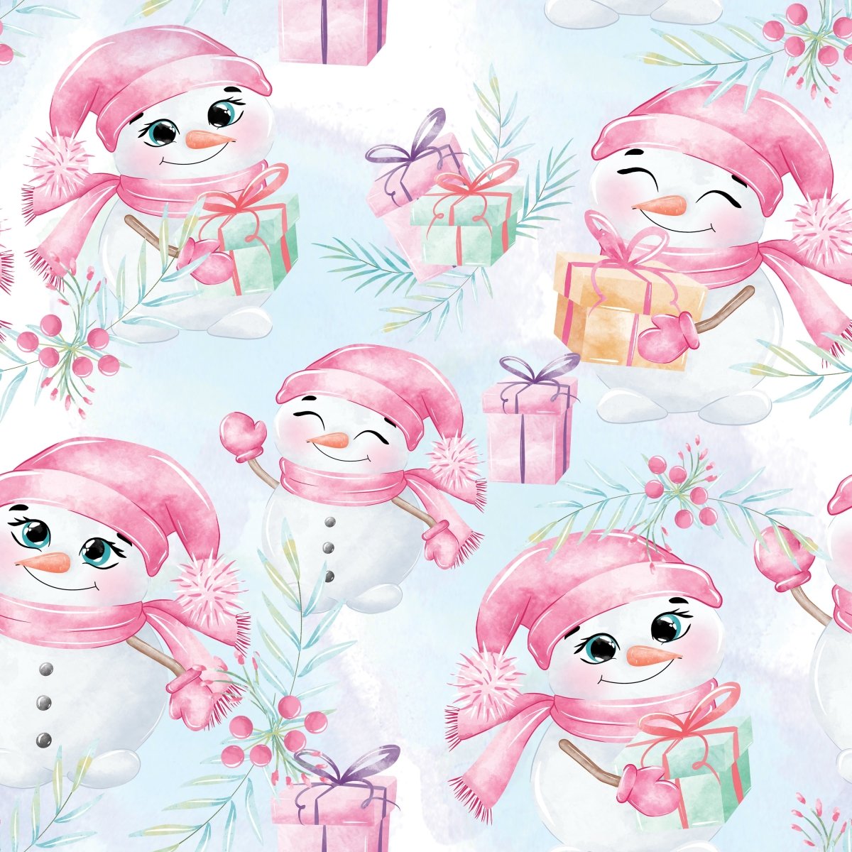 Pink Snowman - vevd bomull
