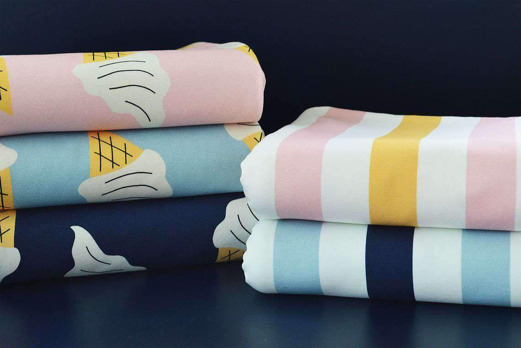 Stripes Soft Pink & Yellow - økologisk jersey Joseli Design